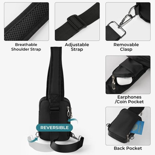 BROADREAM Sling Bag,Anti-Theft Tech Sling Backpack with Zipper Lock,RFID Blocking for Travel Work Sport(Black)