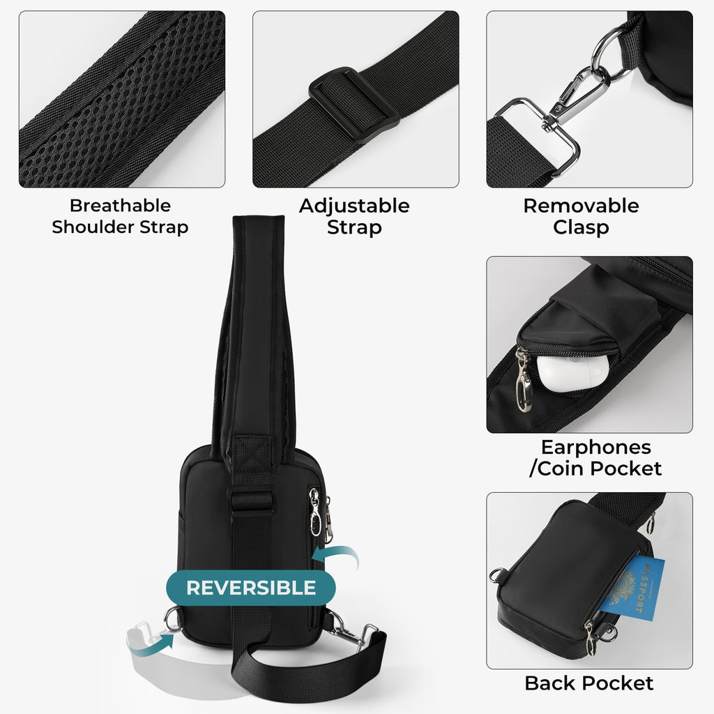 BROADREAM Sling Bag, Crossbody Bag with Anti-Theft Lock Zipper, RFID Blocking & Water Resistant for Travel Work Sport (Black)