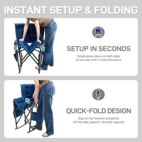 Ever Advanced Lightweight Folding Rocking Camping Chair - Padded Portable Rocker for Outdoors | Heavy Duty, Blue