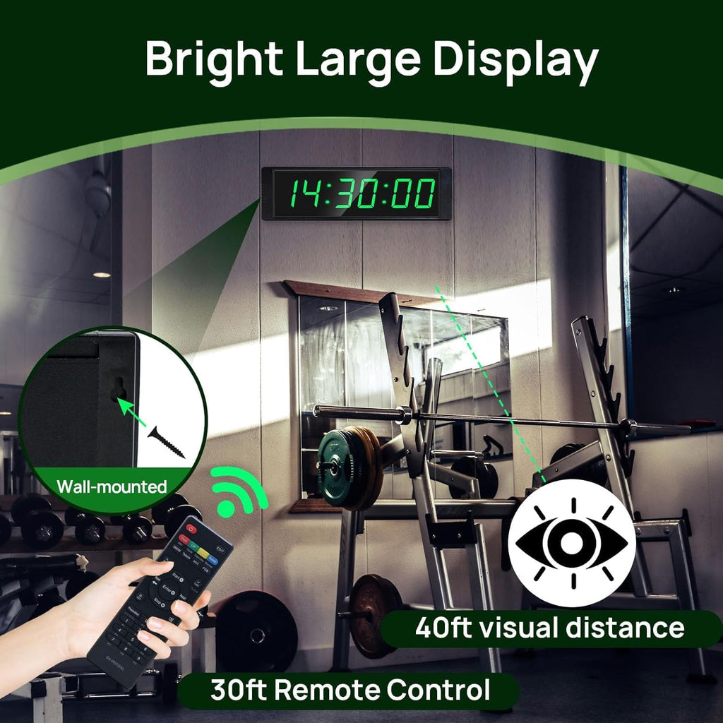 YZ Gym Clock - Digital Workout Timer with Remote | Interval Stopwatch & Countdown, 12/24H Display