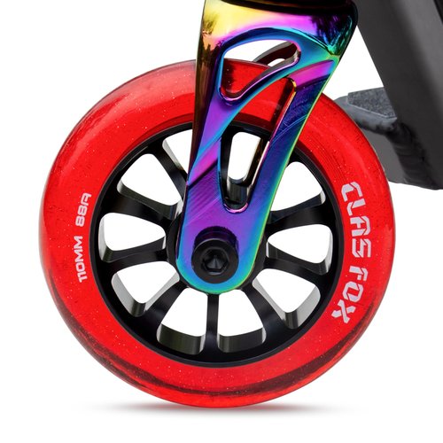 CLAS FOX Pro Scooter Wheels 110mm Transparent Sparkle PU with ABEC-9 Bearings CNC Metal Core (2pcs) (Red)
