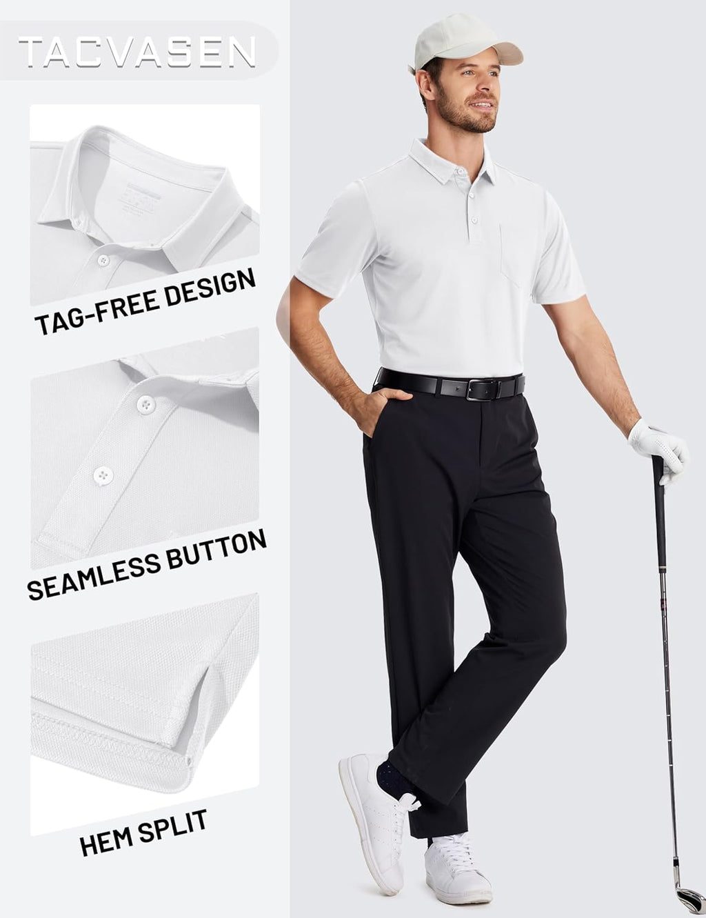 TACVASEN Men's Polo Shirt - Performance Dry Fit Golf Shirt with Pocket | Casual Short Sleeve