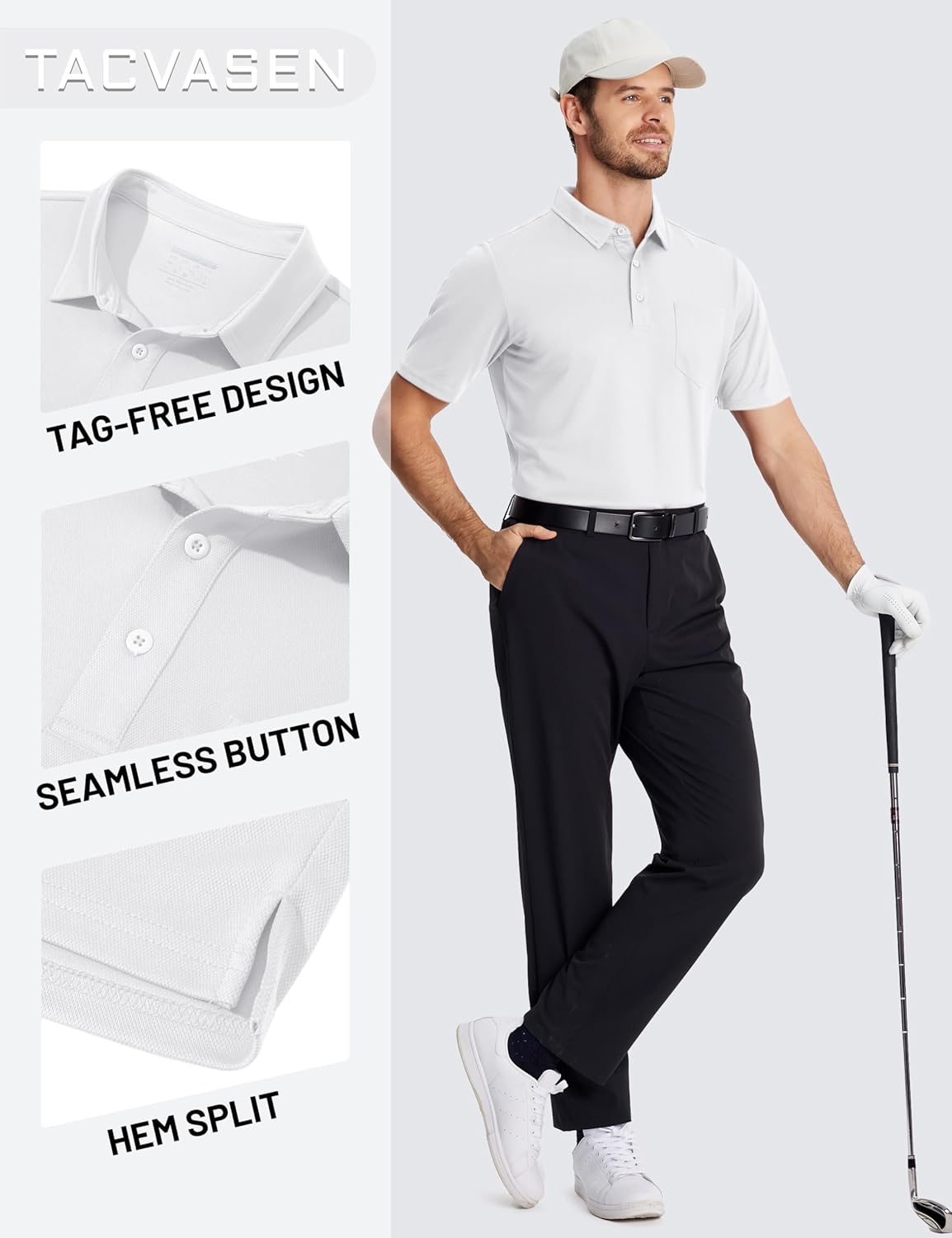 TACVASEN Men's Polo Shirt - Performance Dry Fit Golf Shirt with Pocket | Casual Short Sleeve