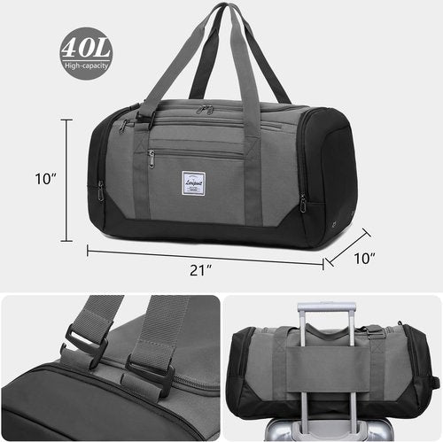 Laripwit Gym Bag - 40L Medium Sports Duffel with Shoe Compartment & Wet Pocket - Gray