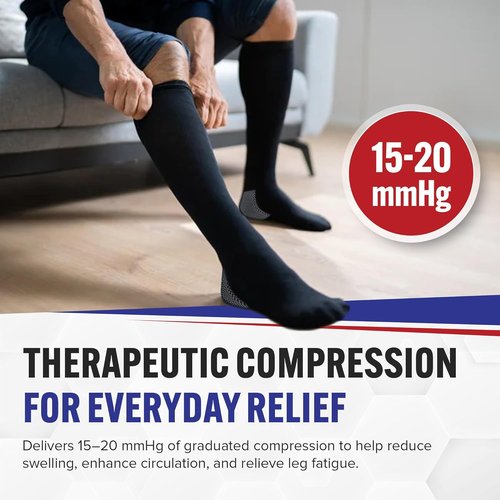American Hospital Supply - Knee High Compression Socks - 15-20 mmHg, Black, Medium | Lightweight Medical Stockings, 3 Pairs