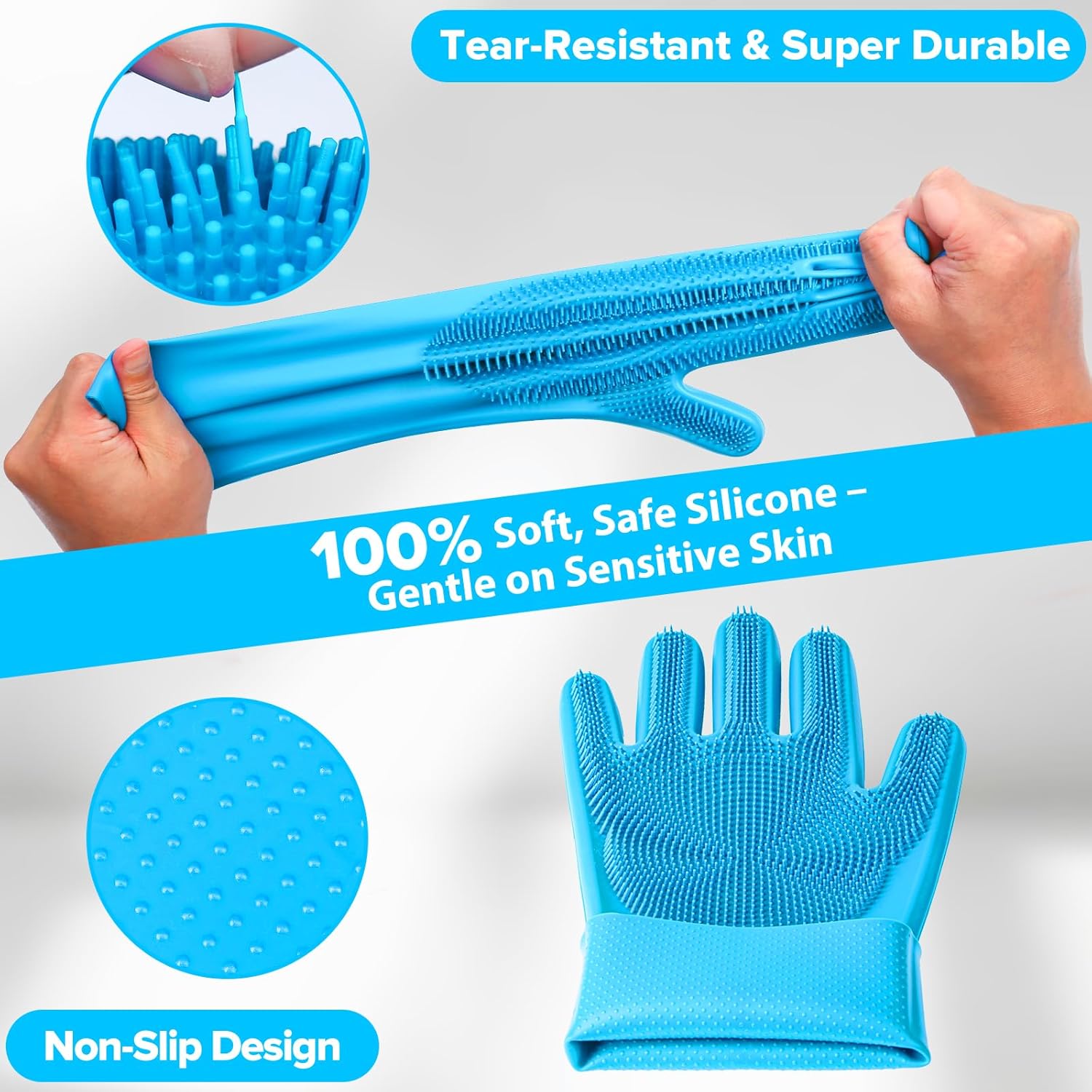 Augwind Pet Grooming Kit - 6PCS for Dogs, Cats & Horses | Includes Bath Gloves & Brush (Light Blue)
