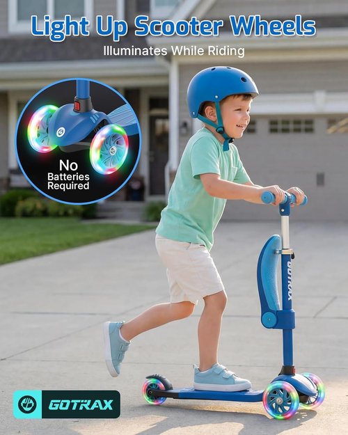 Gotrax KS3 Kids Kick Scooter - LED Lighted Wheels, Adjustable Handlebars & Removable Seat | Ages 2-8, Up to 110 Lbs