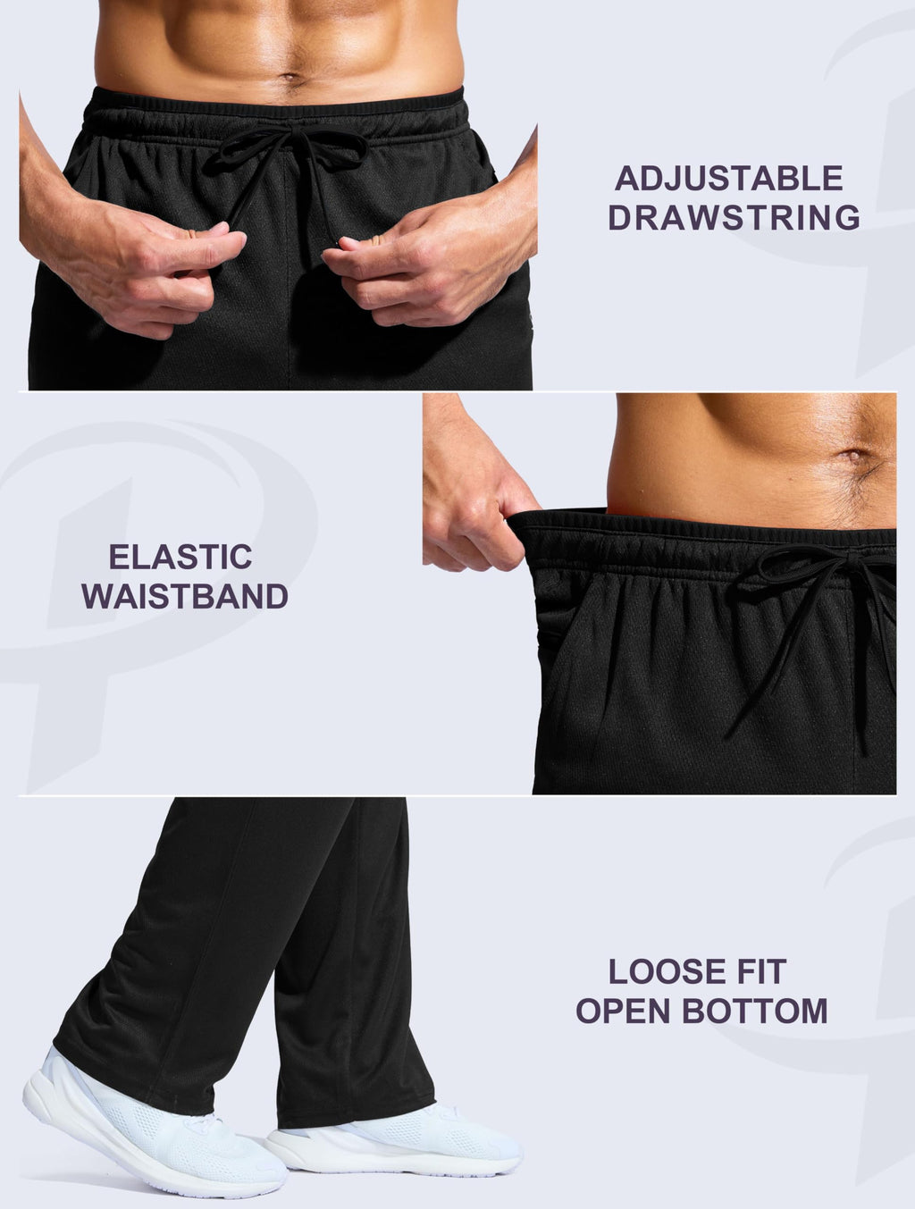 Pudolla Mens Sweatpants with Pockets Lightweight Athletic Running Training Elastic Waist Drawstring Pants(Black XL)