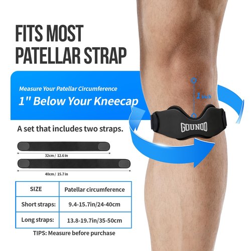 GOUNOD Patellar Tendon Support Strap 2 Pack,Silicone Knee Strap for Knee Pain Relief,Patella Band for Basketball, Jumpers Knee, Tendonitis, Running, Hiking, Soccer, Osgood Schlatter（Black）