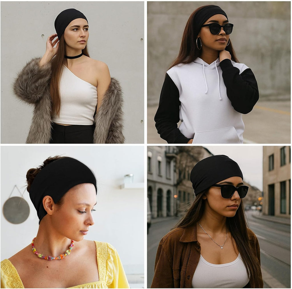 Skiennix Black Headbands for Women - Non-Slip, Soft Elastic Design | 3 PCS, 9.25" x 5.31" for Gym & Yoga