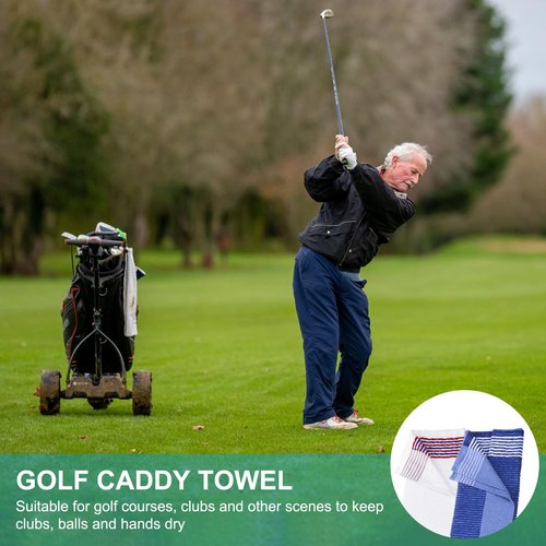 PATIKIL Large Caddy Towel 22" x 44", 2 Pcs Caddie Style Golf Towels Cotton Camping Towels for Golf Bags Golfers Tour Player Club, Blue-White