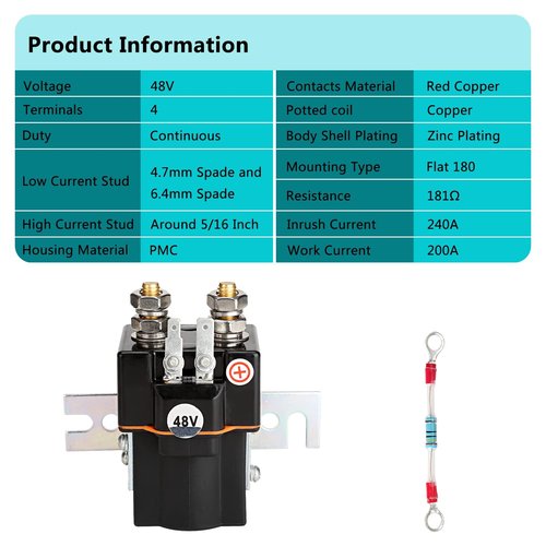 10L0L Golf Cart Solenoid 48 Volt 4 Terminal with Resistor Assembly for Club Car DS 1995-UP & Precedent 2000-UP Electric Vehicles OEM# 101908701 1014947 102774701