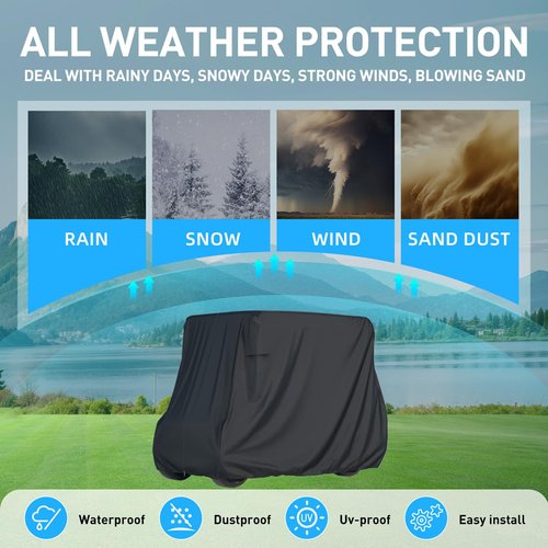FOLU 2/4 Passenger Golf Cover for Yamaha EZGO Club Car, 500D Silver Coated Waterproof Durable Polyester Golf Cover, Windproof,Sunproof,Dust Proof (Black-95x48x73in)