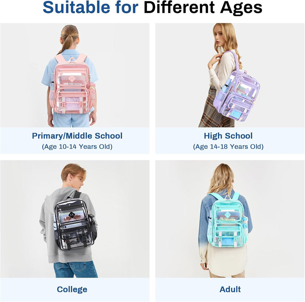 Sisipoet Clear Backpack for School, PVC Clear Bookbag Heavy Duty Transparent Backpack for Stadium Events See Through Bag