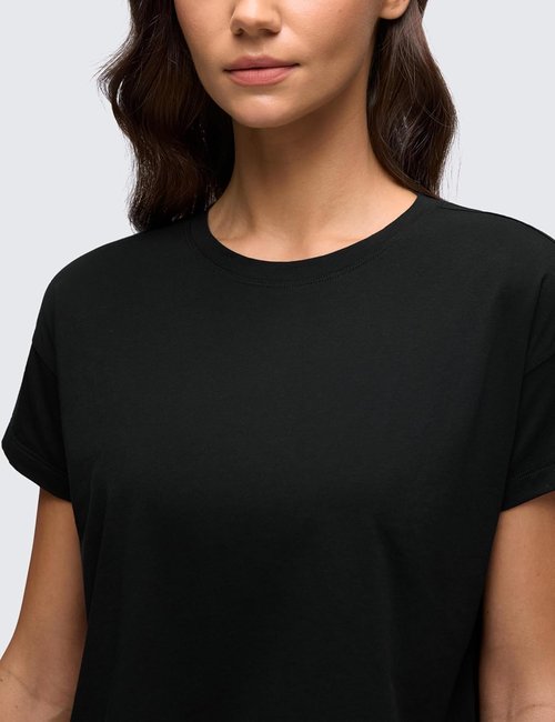 CRZ YOGA Pima Cotton Crop T-Shirts for Women - Relaxed Fit Short Sleeve Workout Tops