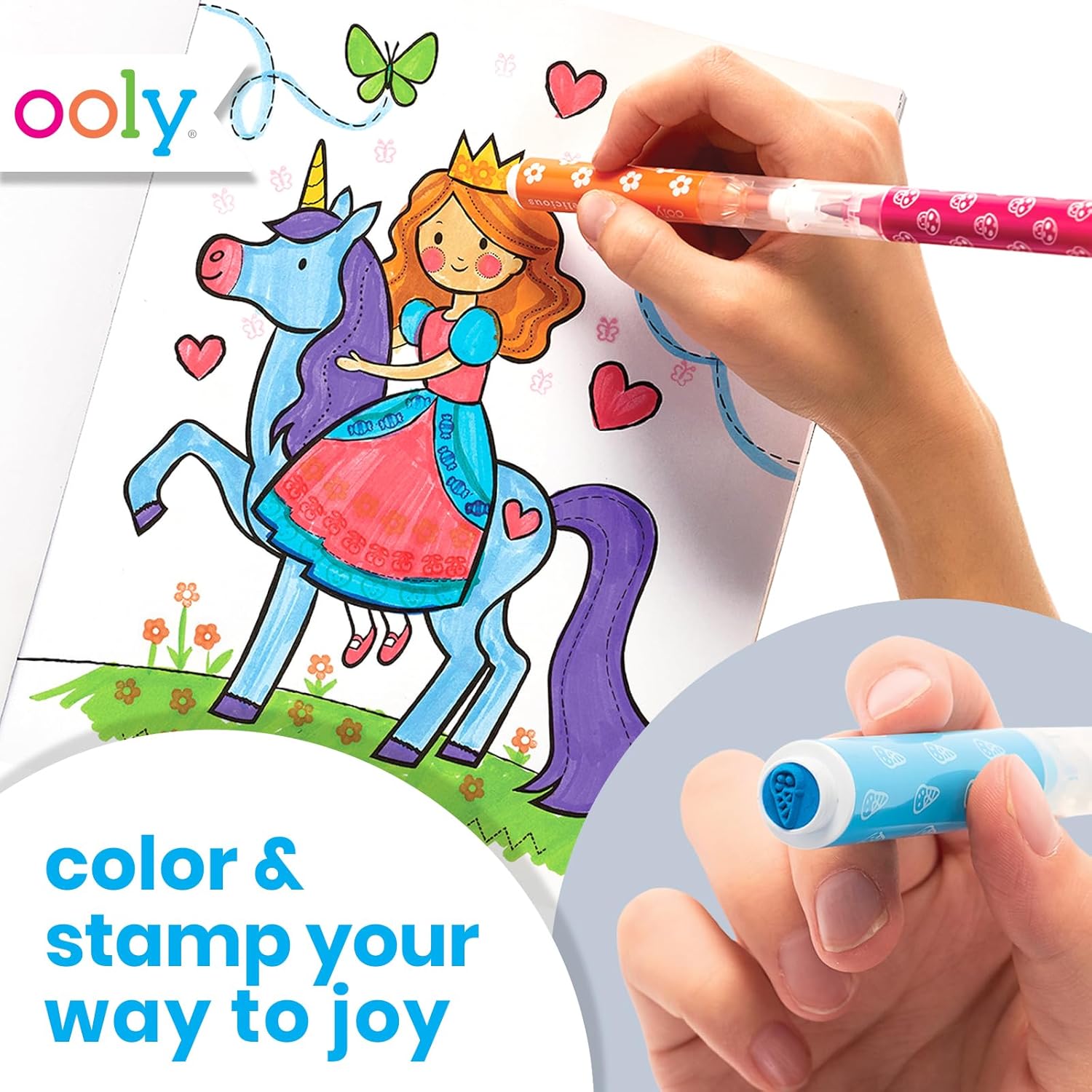 Ooly 18 Double-Sided Stamping Markers - Versatile Brush Tip & Stamp for Creative School Supplies