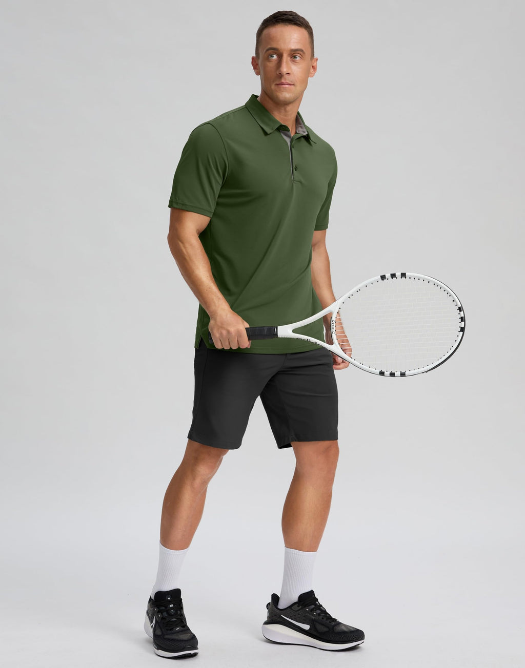 Men's Golf Shirts Dry Fit Moisture Wicking Performance Short Sleeve Collared Polo Shirts for Casual Tennis Bussiness (Dark Green, L)