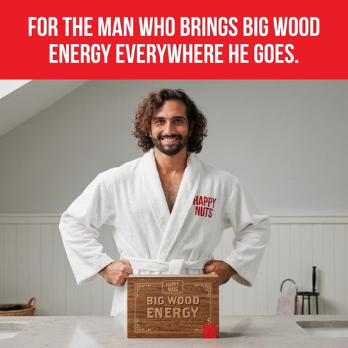 HAPPY NUTS Men's Hygiene Kit | Big Wood Energy Box with Deodorant, Body Wash & Comfort Cream - Ultimate Self-Care Gift Set