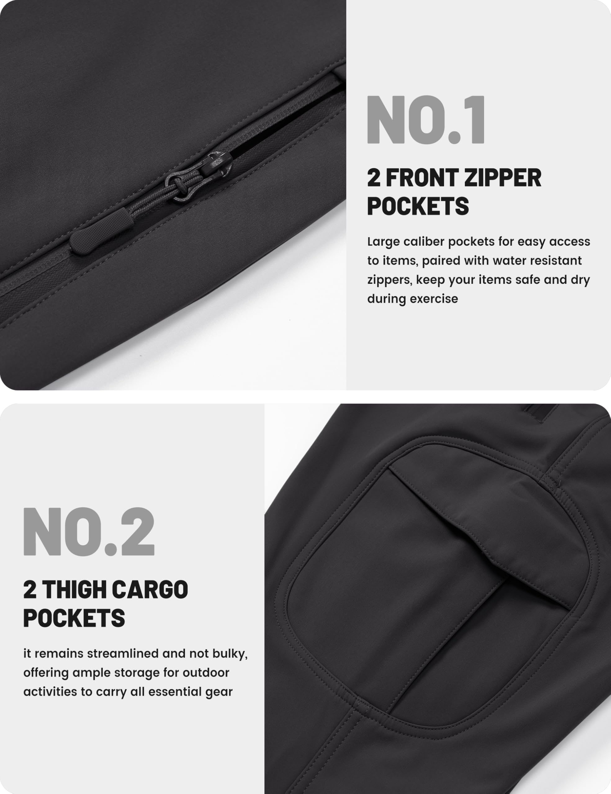 TACVASEN Winter Pants for Men Work Cargo Fleece Lined Waterproof Cold Weather Snow Softshell Tactical Hiking Ski Rain Pants Black 34