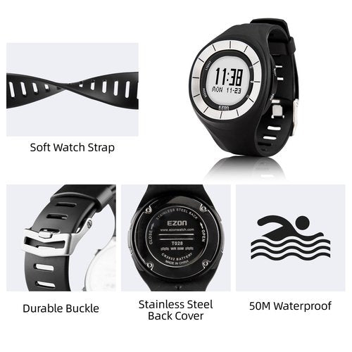 EZON Pedometer Watch T028, Waterproof Step Counter Watch with Calories & Stopwatch, EL Backlight, Non-Bluetooth Pedometer for Walking and Daily Exercise