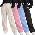 LessonZoo 4 Pack Girl's Wide Leg Sweatpants with Cargo Pockets Baggy Elastic High Waist Pants Kids Casual Athletic 5-14Y(Cream, Pink, Light Blue, Black,13-14 Years)