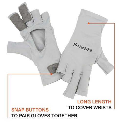 Simms SolarFlex UPF 50+ Fingerless Gloves - Premium Hand Protection, Quick-Dry, Breathable, UV Shield for Fishing and Outdoor Activities, Lightweight and Durable (Sterling, Medium)