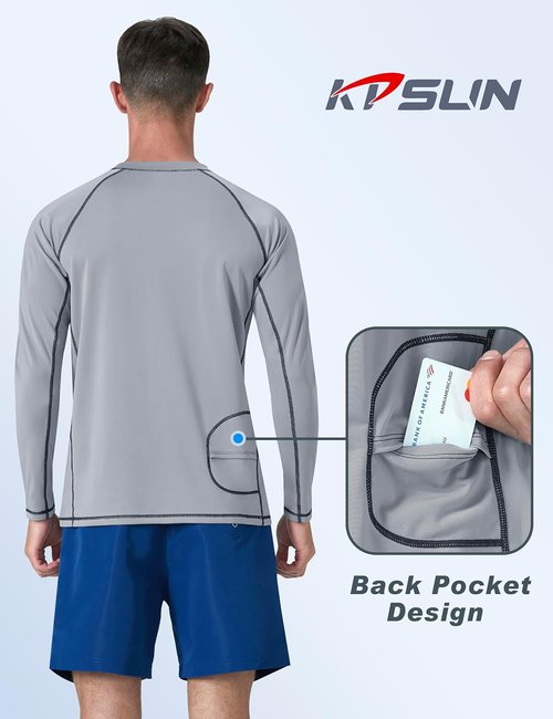 KPSUN Men's Swim Shirt - UPF 50+ Long Sleeve Rash Guard for UV Protection | Quick Dry Fishing Tee
