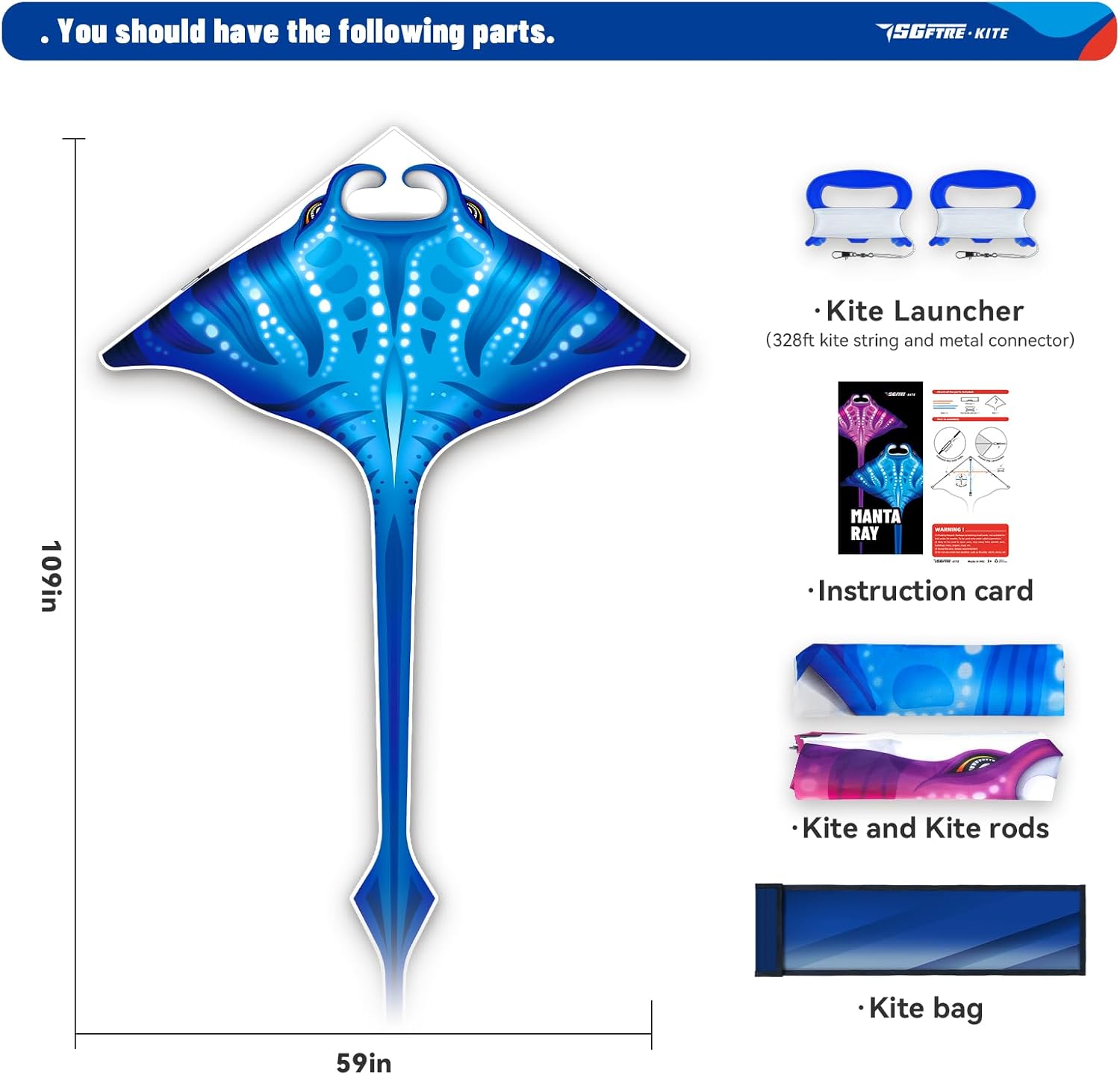 **SGftre Butterfly Delta Octopus Kites - Easy to Fly 3-Piece Set for Kids & Adults | Manta Ray Colors (Blue, Pink)**