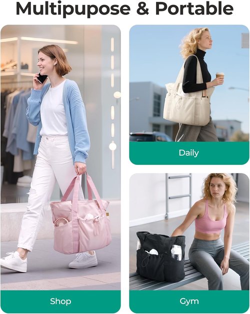 BAGSMART Foldable Tote Bag - Large Shoulder Handbag with Drawstring for Travel, Work & Gym