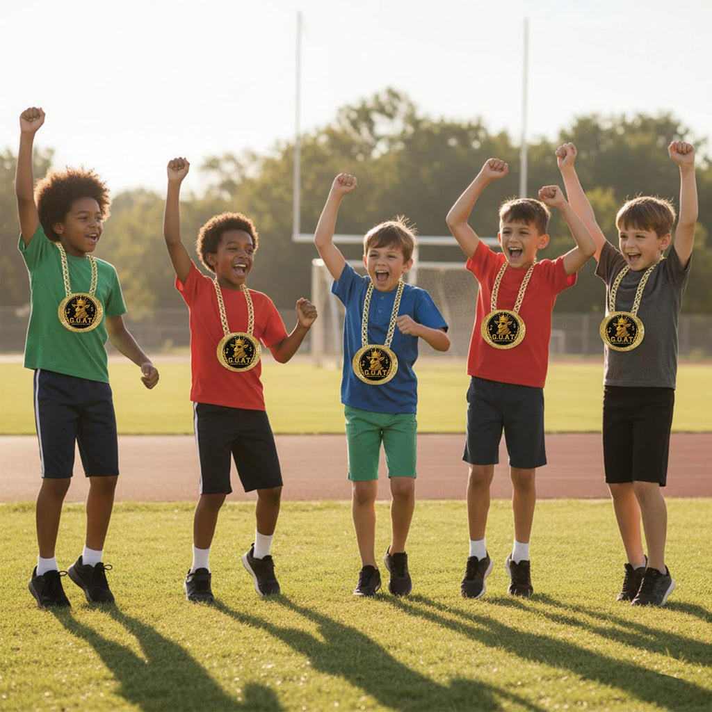 Bambluby 6" GOAT Medal Champion Chain – Sports Award Medal for Football, Soccer, Basketball, Funny Winner Trophy for Kids and Adults (G.O.A.T)