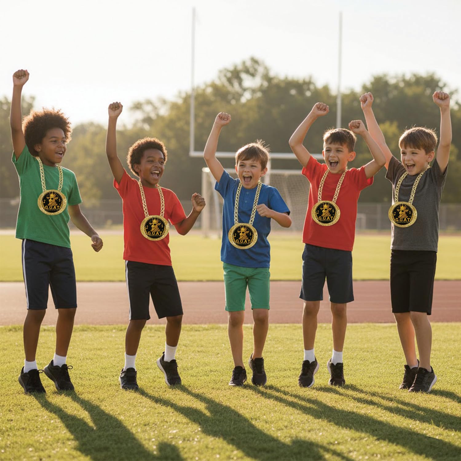 Bambluby 6" GOAT Medal Champion Chain – Sports Award Medal for Football, Soccer, Basketball, Funny Winner Trophy for Kids and Adults (G.O.A.T)