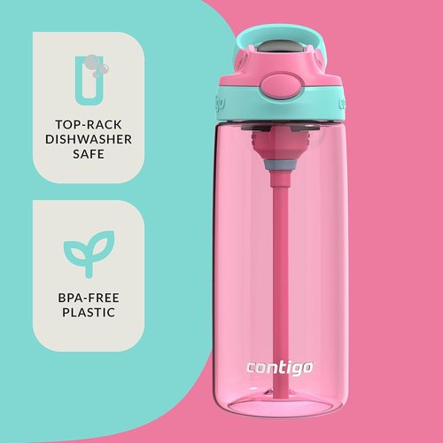 Contigo Aubrey Kids Water Bottle - 20oz, Spill-Proof & Dishwasher Safe | 2-Pack in Azalea/Jade & Blue Raspberry