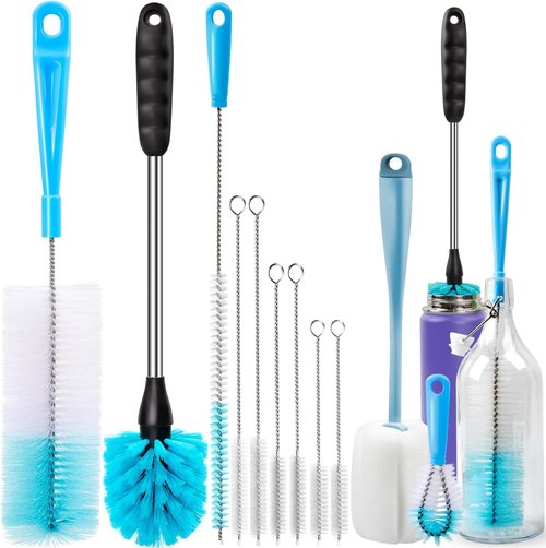 Holikme Bottle Brush Set - Long Handle Tube Cleaner for Narrow Neck Beer & Wine Decanters | Azul