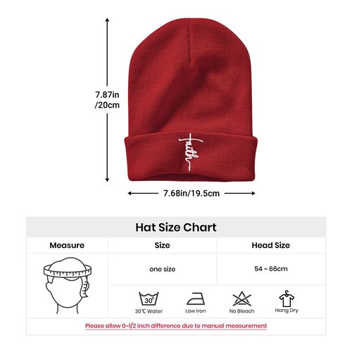 Faith Embroidered Beanie Jesus Knit Hat Winter Skull Cap, Christian Beanie for Men Women,Red