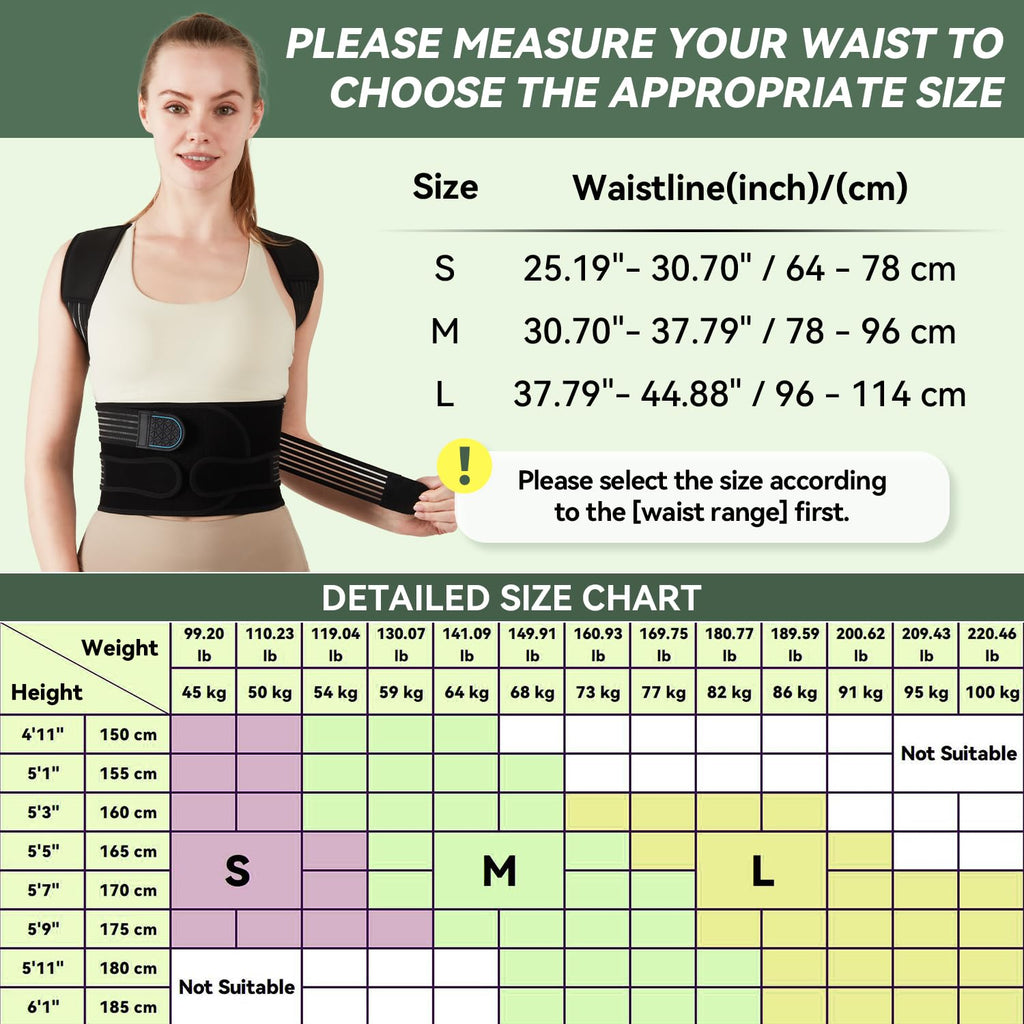 Skiennix Back Brace - Adjustable Posture Corrector for Pain Relief | Breathable 4-Point Support System, Medium