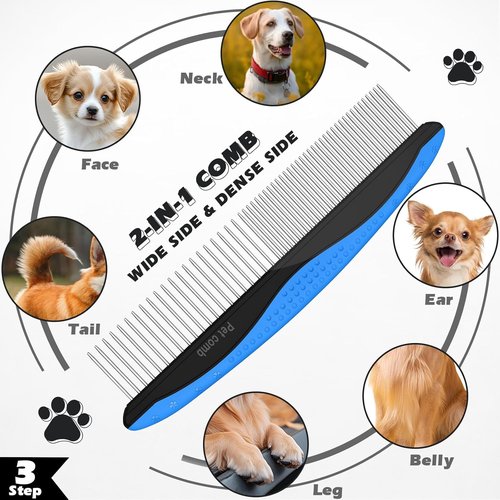 Augwind 7-in-1 Pet Grooming Kit - Premium Dog & Cat Comb, Deshedding Brush, Nail Clipper & Bath Brush - Blue