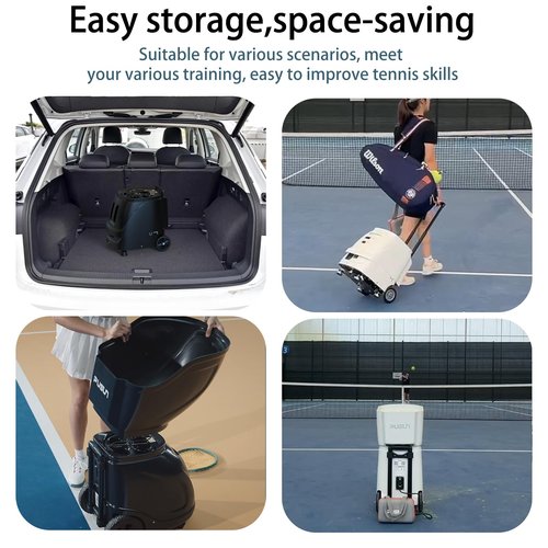 PUSUN Smart Tennis Ball Machine PT-Smart - APP Controlled Auto Feed, 12 Training Modes, 100 Ball Capacity, 4-6Hr Battery Life, Suitable for All Level Players(Black)