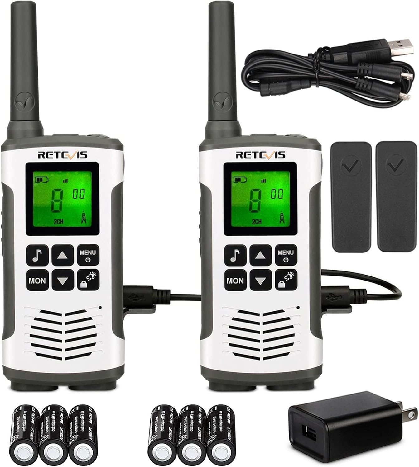 Retevis RT45 Walkie Talkies - Long Range Rechargeable FRS Radios with NOAA Flashlight | 2 Pack for Camping & Hiking