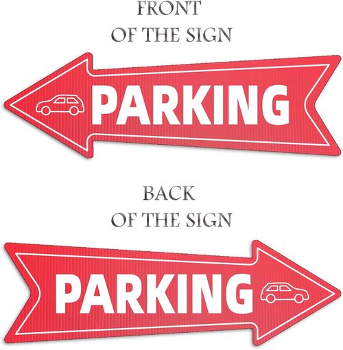 Directional Parking Signs by [Brand Name] - 10 Pack Large 23 X 7.2 Inch Durable Red & White Arrows with Stakes