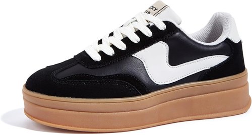 LUCKY STEP Women's Platform Sneakers - Thick Sole Suede & Faux Leather Casual Walking Shoes