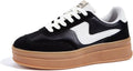 LUCKY STEP Women's Platform Sneakers - Thick Sole Suede & Faux Leather Casual Walking Shoes