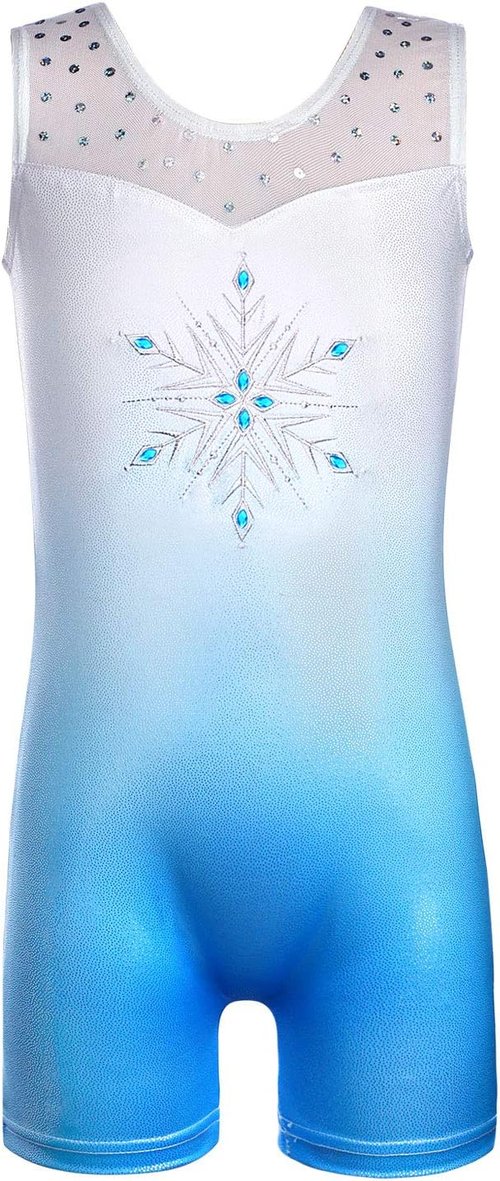 HOZIY Leotards for Girls - Sparkly Snowflake Biketard in Blue, Purple & Hot Pink | Perfect for Gymnastics