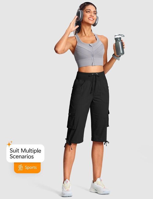 ISEEGZ Capri Pants for Women - Lightweight Cargo Hiking Capris with 6 Pockets | Summer Travel Essential