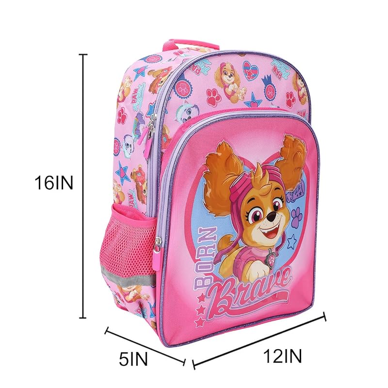 Paw Patrol Skye Girls 16-Inch Backpack - Pink with Front Pocket & Laptop Sleeve