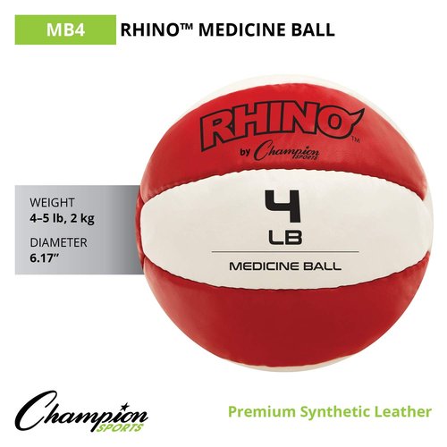 Champion Sports Exercise Medicine Ball, 4-5 lbs, Leather with No-Slip Grip, Weighted Med Ball for Weight Training, Stability, Plyometrics, Cross Training, Core Strength, Heavy Workout Ball