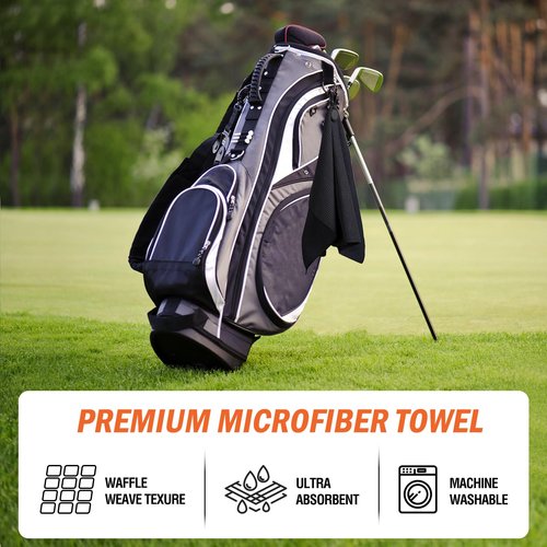 MINGLITAI Magnetic Golf Towel, 23.6"x15.7" Golf Cleaning Towel, Premium Ultra-Absorbent Microfiber Golf Towel for Golf Bags, Carts and Clubs, Waffle Weave Pattern (Black, Large - 2 Pack)