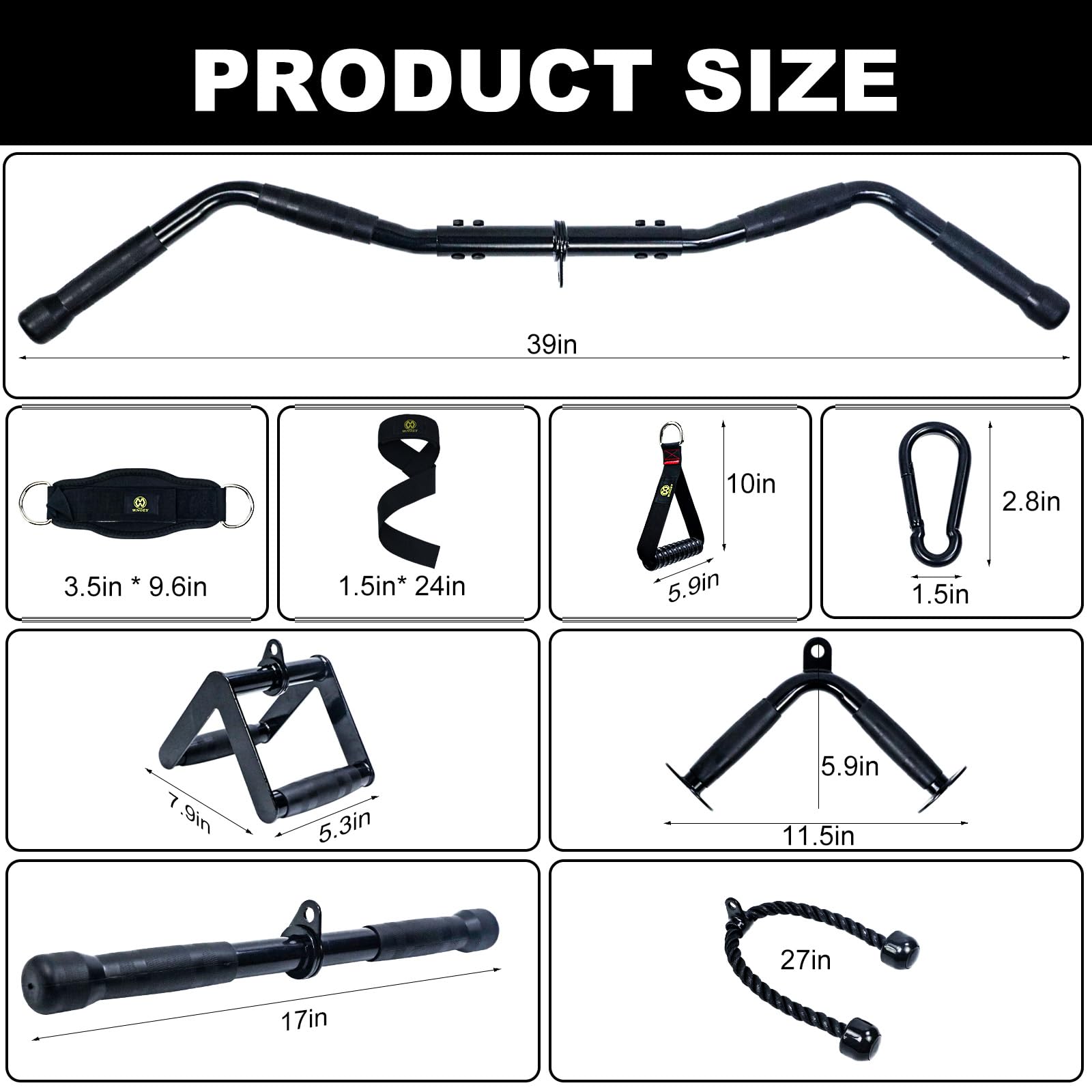 WNOEY LAT Pulldown Attachments, Cable Machine Attachment Gym Accessories, Cable Attachments for Gym, Home Gym Accessories (19PCS)