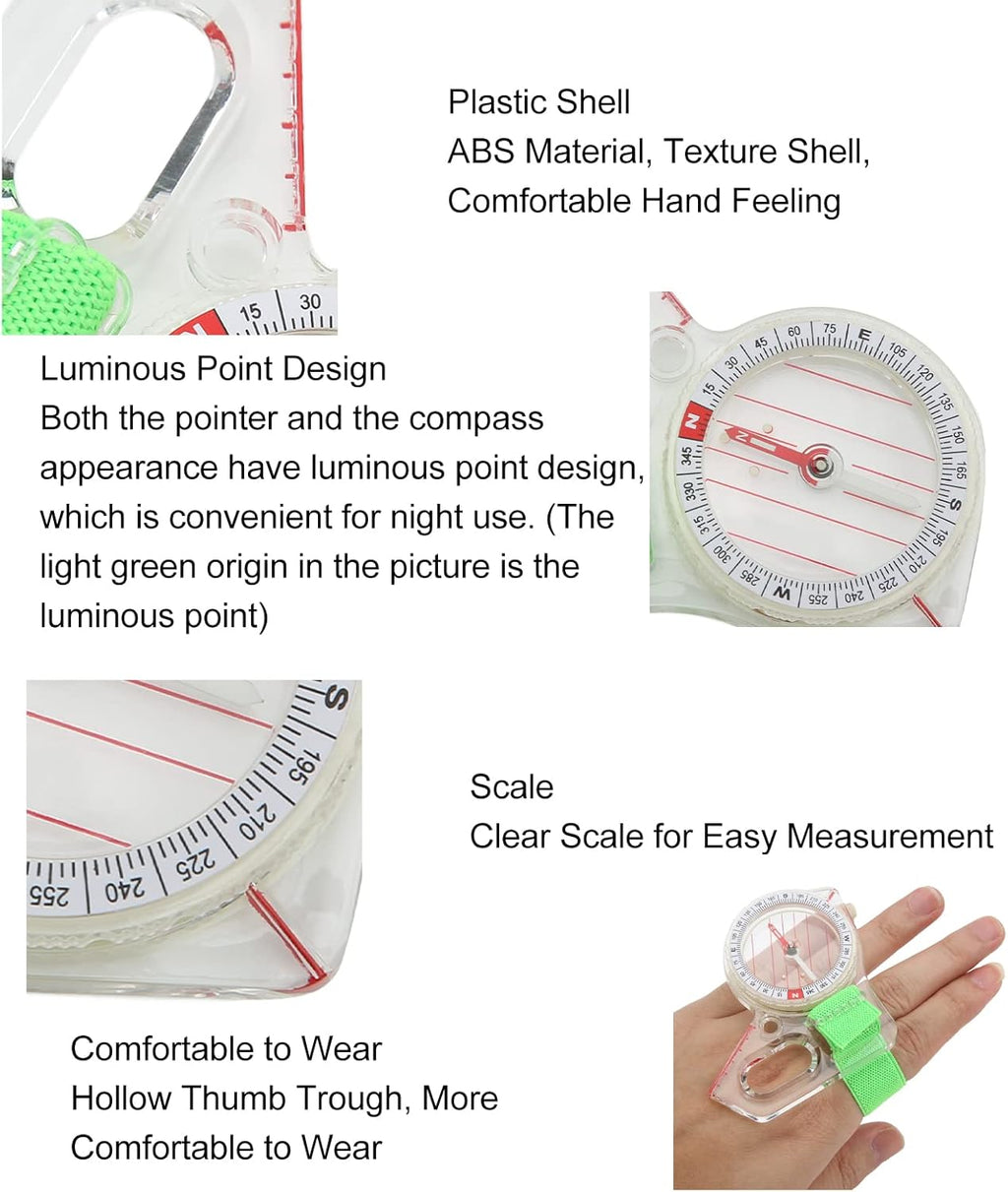 Orienteering Compass - Portable ABS Thumb Compass with Luminous Point for Outdoor Navigation