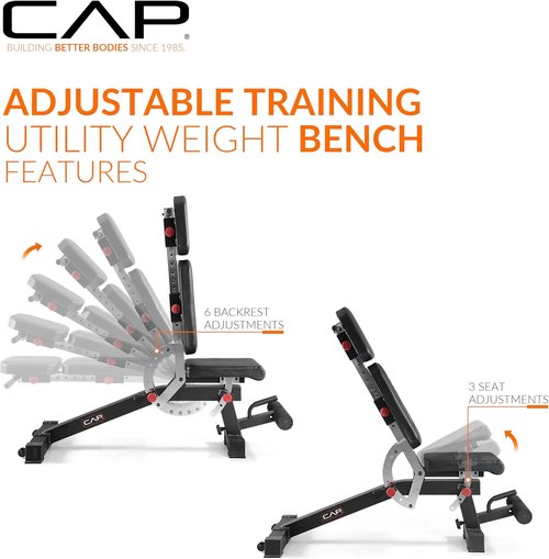 CAP Barbell Adjustable Weight Bench - Multi-Position Incline with 6 Backrest Adjustments & 600 LB Capacity | Home Gym Essential