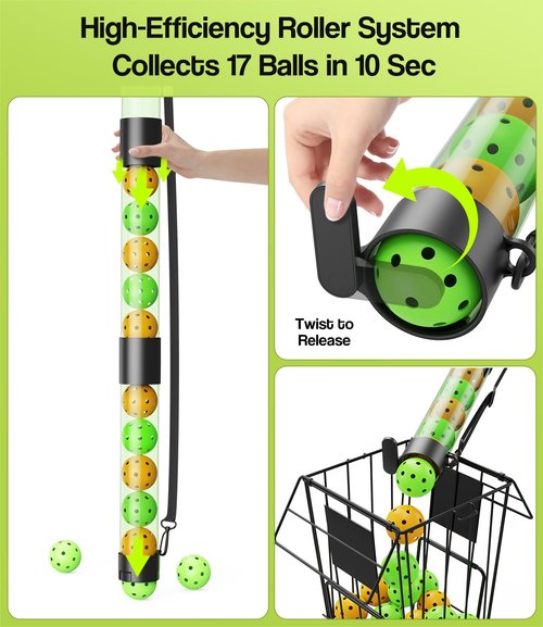 Mibhuvan 17 Balls Pickleball Ball Retriever & Holder with Strap – Adjustable Height Ball Collector, Back Saver for Adults, Kids & Wheelchair Users – Lightweight, Portable, Eco-Friendly (Green)